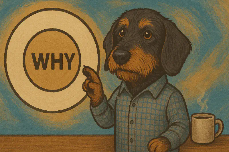 The RoadmapOne Dachshund pointing to a target saying “Why”