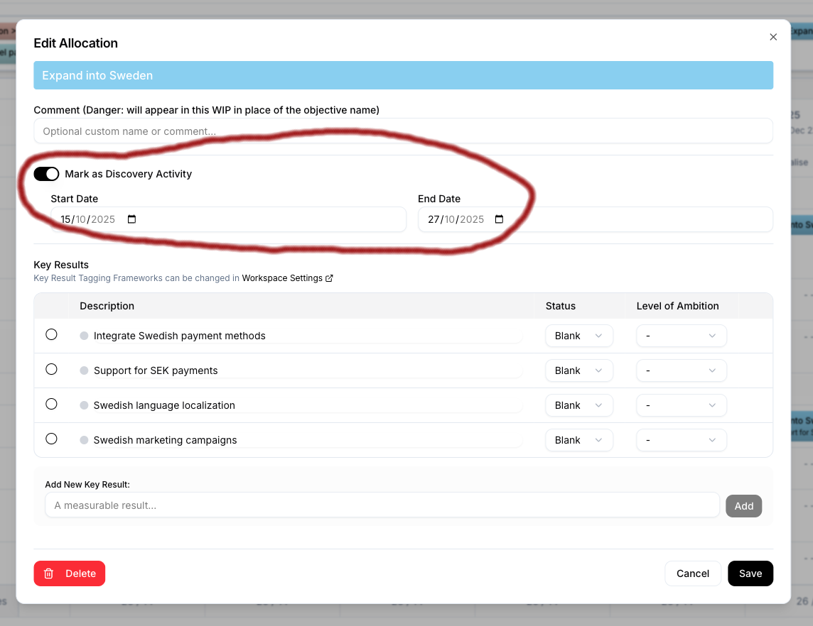 Edit Allocation Modal with Discovery Toggle