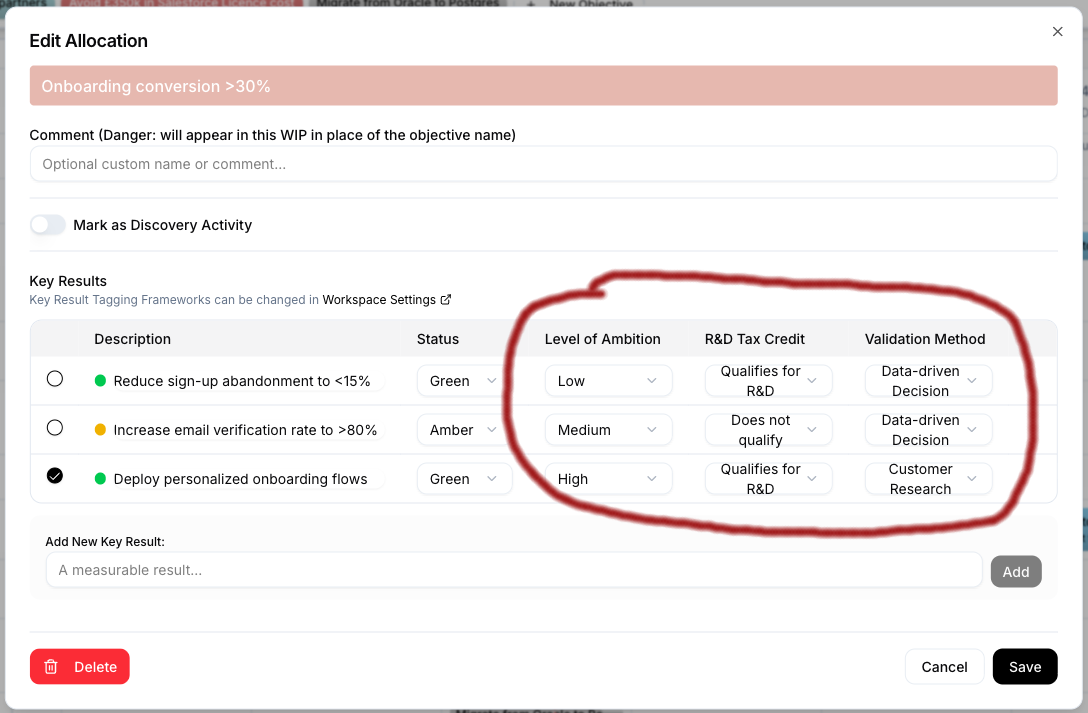 Key Result Tagging Frameworks
