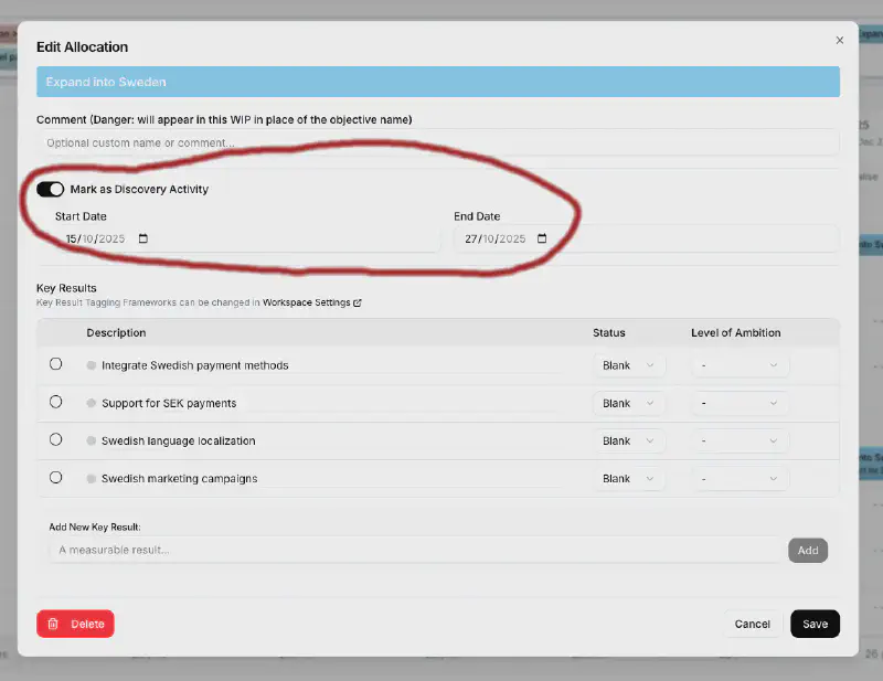Edit Allocation Modal with Discovery Toggle